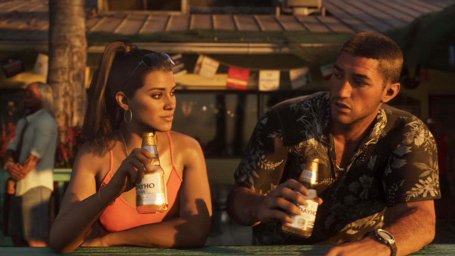 Jason and Lucia in action during a GTA 6 story mission, from the official Rockstar Games trailer